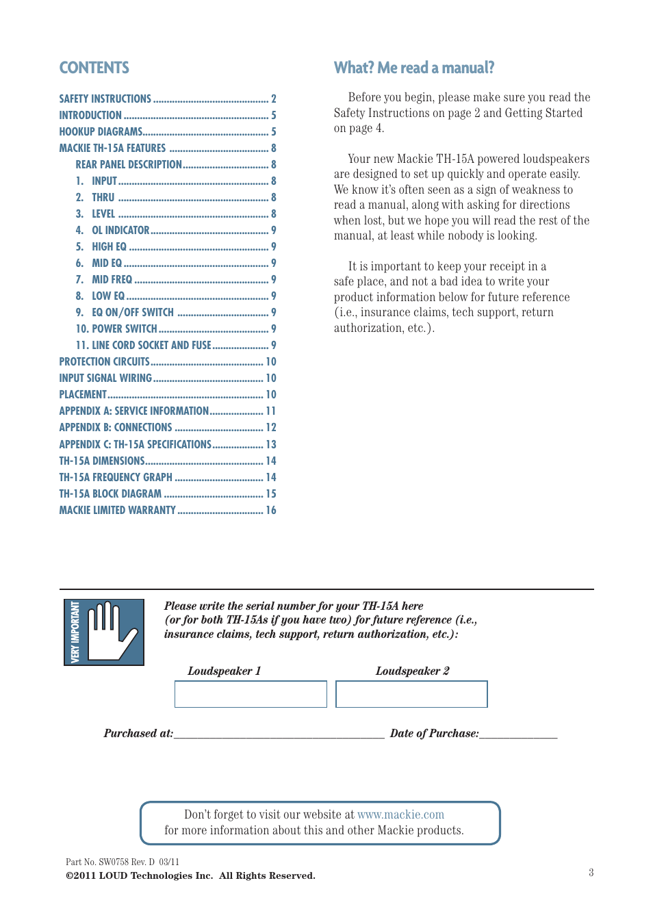 MACKIE TH-15A User Manual | Page 3 / 17