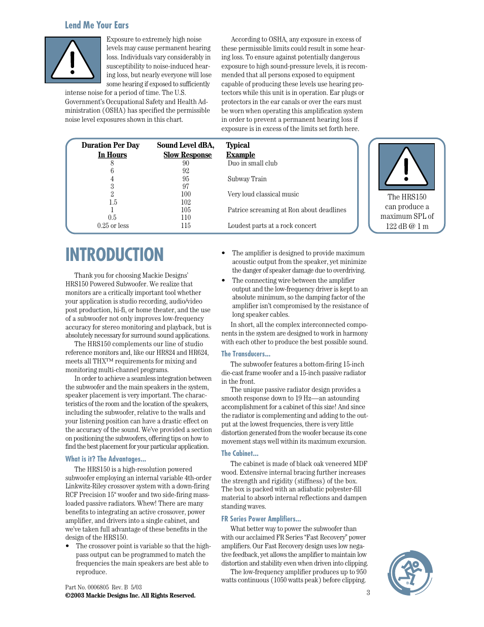 Introduction, Lend me your ears | MACKIE HRS150 User Manual | Page 3 / 20