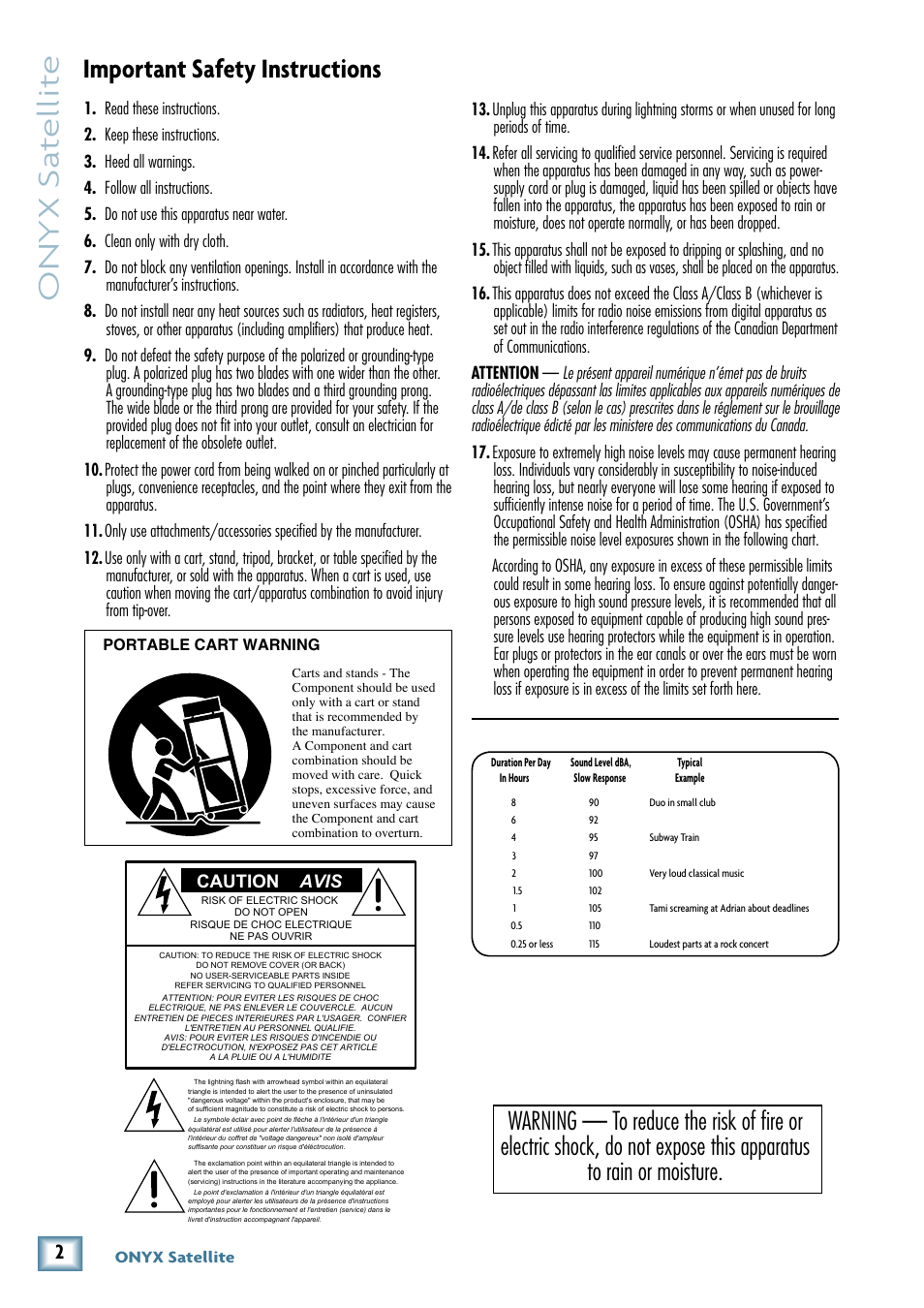 Onyx s at ellit e, Important safety instructions | MACKIE PORTABLE RECORDING PREAMP User Manual | Page 2 / 36