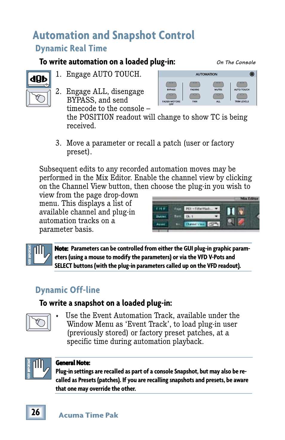 Automation and snapshot control, Dynamic real time, Dynamic off-line | MACKIE Digital Mixers User Manual | Page 26 / 36