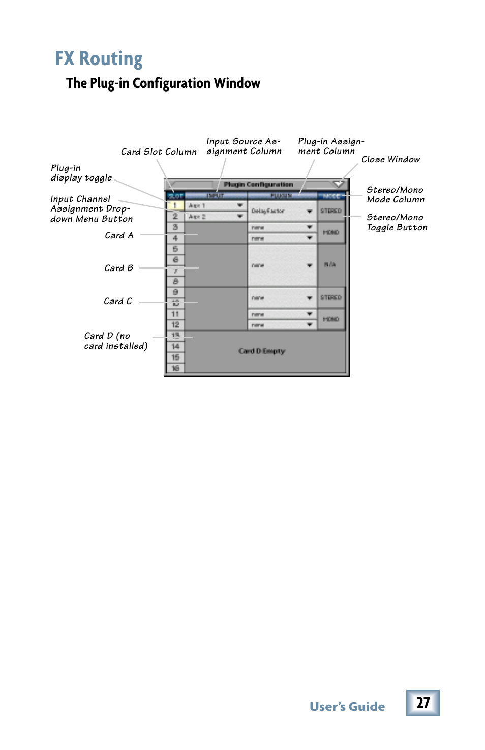Fx routing, The plug-in configuration window | MACKIE Digital Mixers User Manual | Page 27 / 36