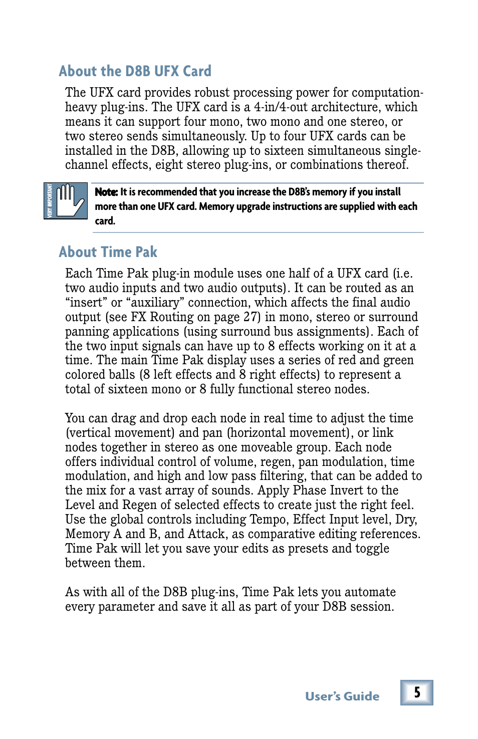 About the d8b ufx card, About time pak | MACKIE Digital Mixers User Manual | Page 5 / 36