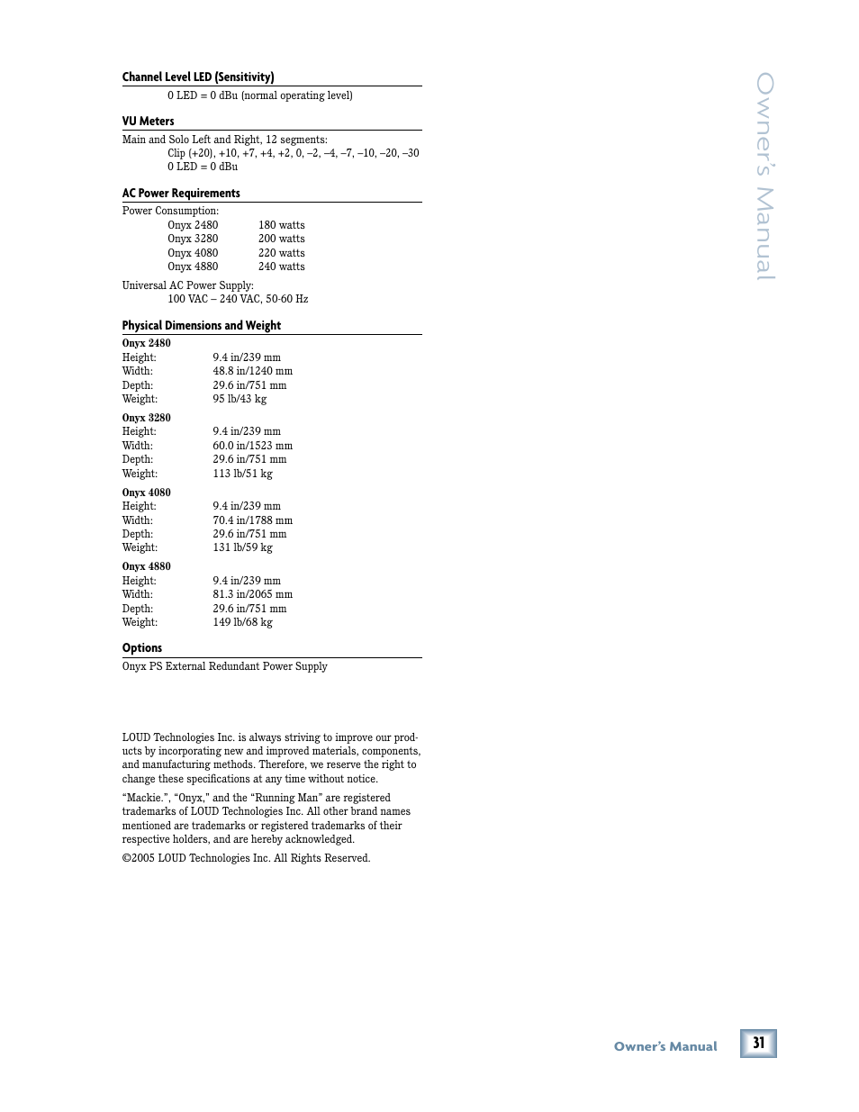 Owner ’s manual | MACKIE Onyx 80 User Manual | Page 31 / 36