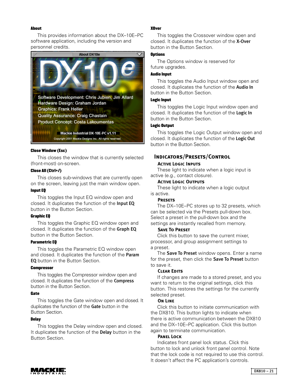 Indicators/presets/control | MACKIE DX810 User Manual | Page 21 / 21