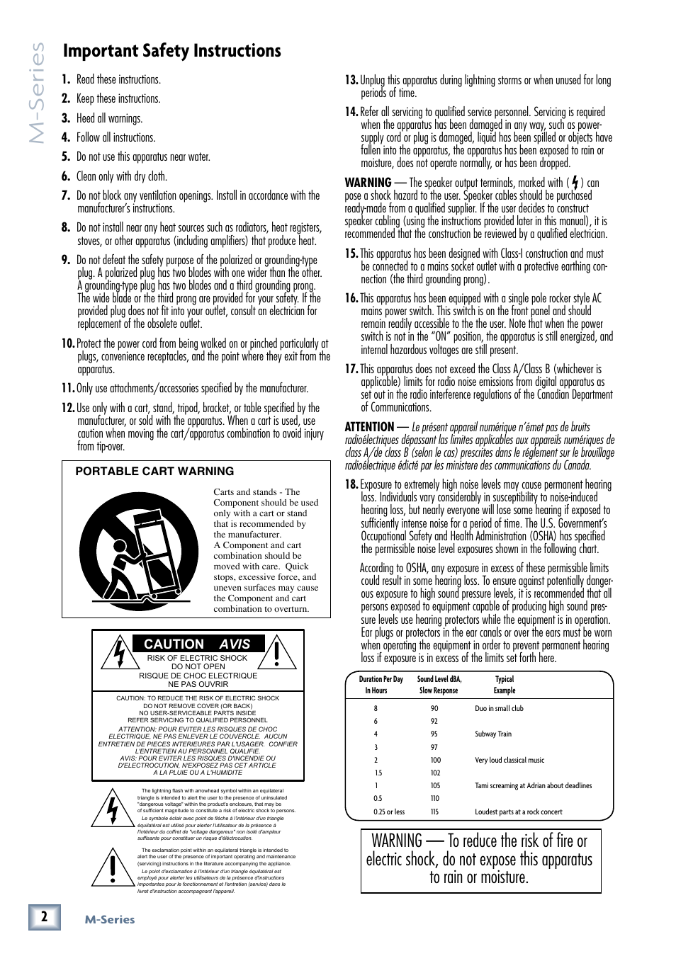 Important safety instructions, M-series | MACKIE M3000 User Manual | Page 2 / 28