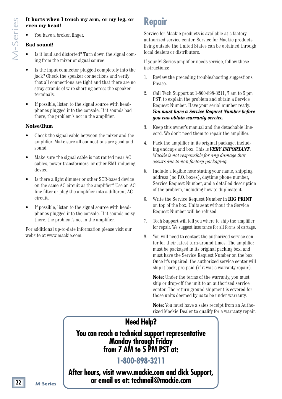 Repair, M-series | MACKIE M3000 User Manual | Page 22 / 28