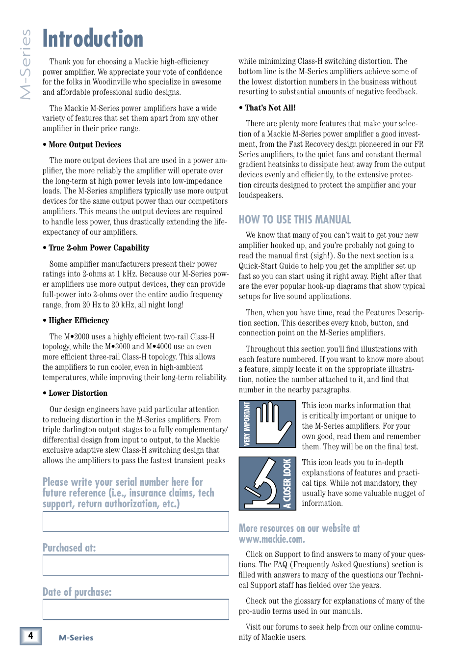 Introduction, M-series | MACKIE M3000 User Manual | Page 4 / 28