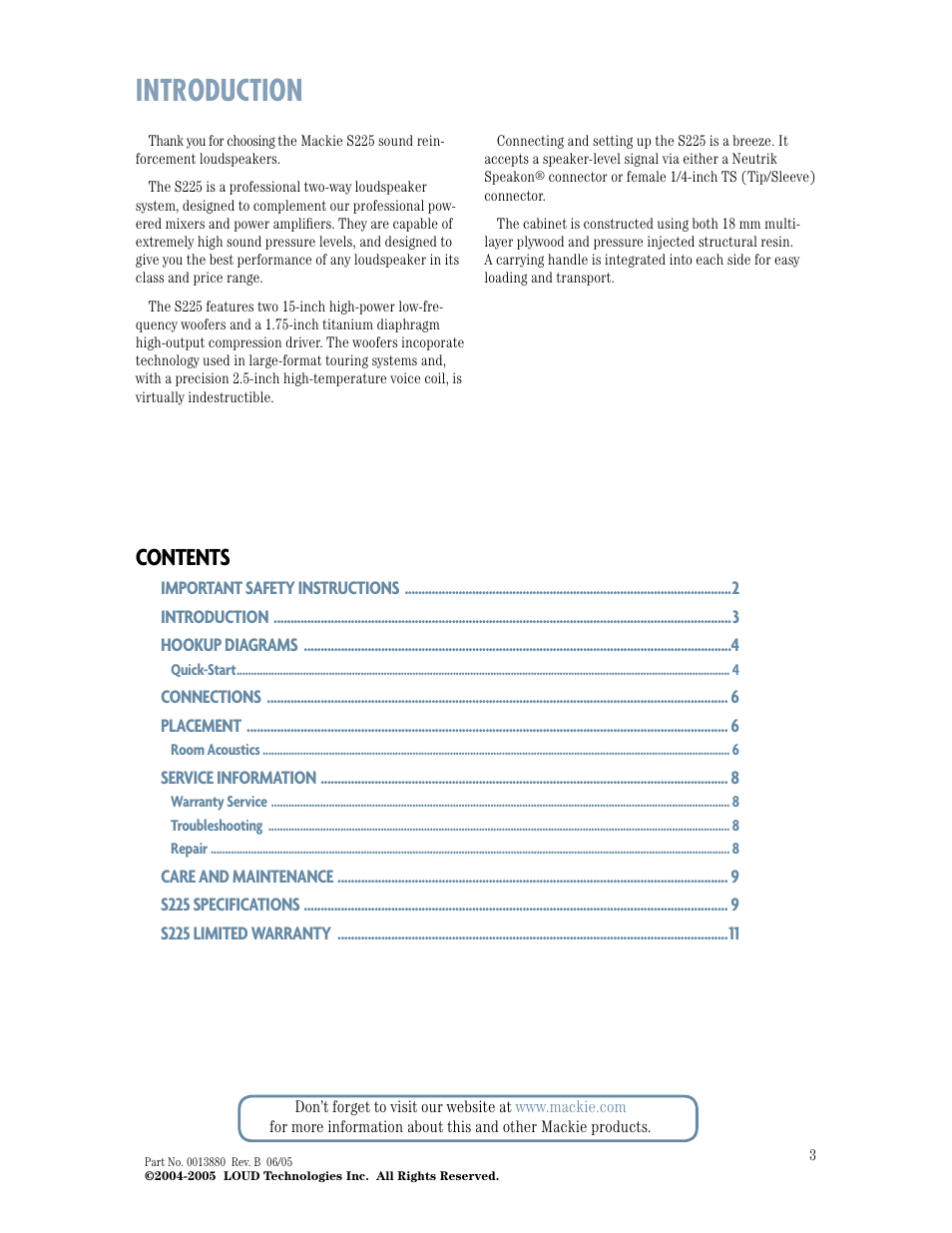 MACKIE S225 TWO-WAY User Manual | Page 3 / 12
