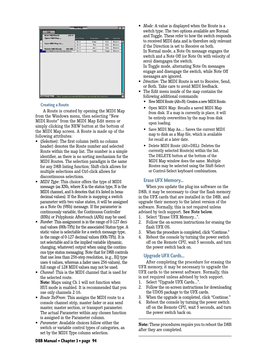 Erase ufx memory, Upgrade ufx cards, Erase ufx memory upgrade ufx cards | MACKIE Digital 8Bus D8B v5.1 User Manual | Page 100 / 198