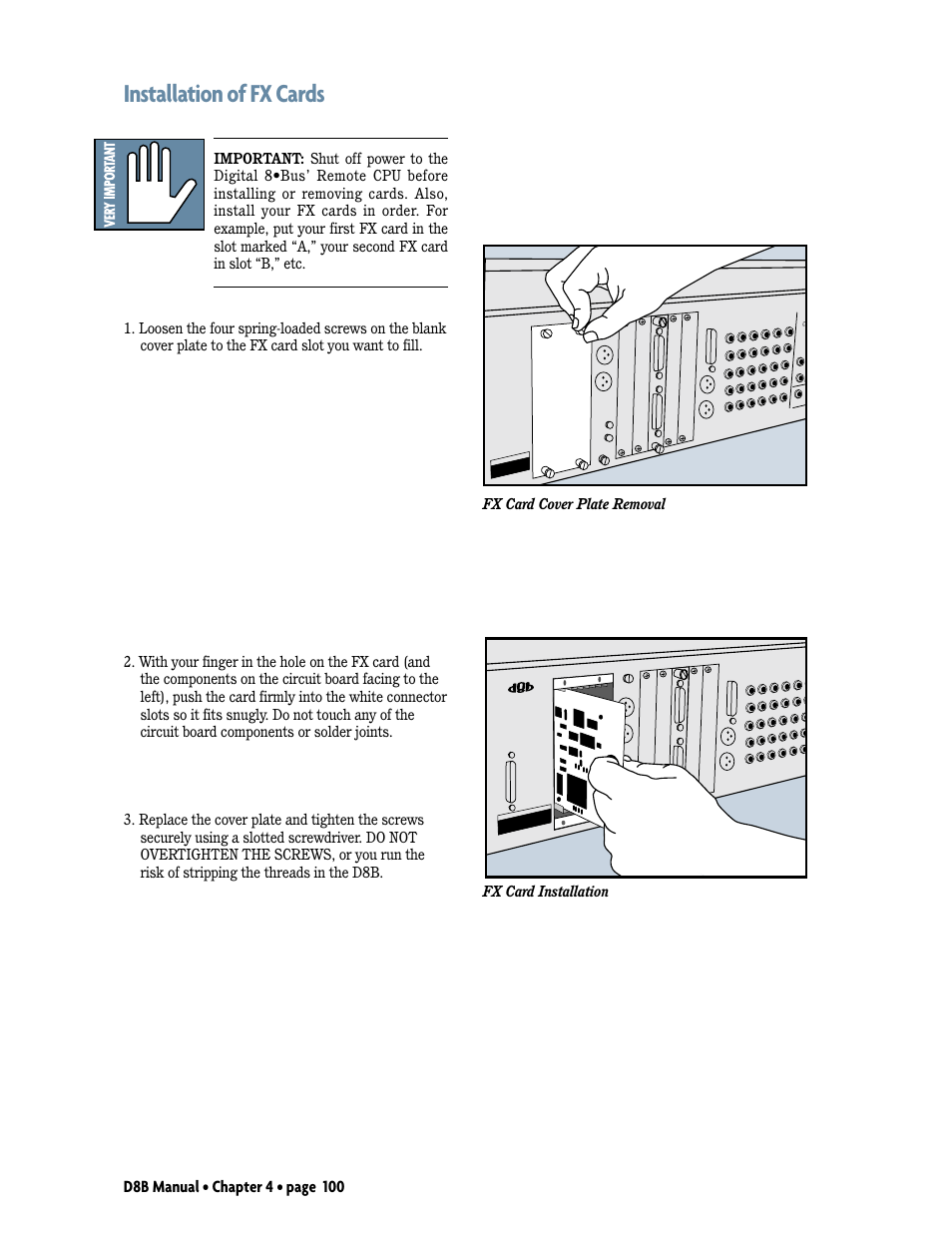 Installation of fx cards | MACKIE Digital 8Bus D8B v5.1 User Manual | Page 106 / 198