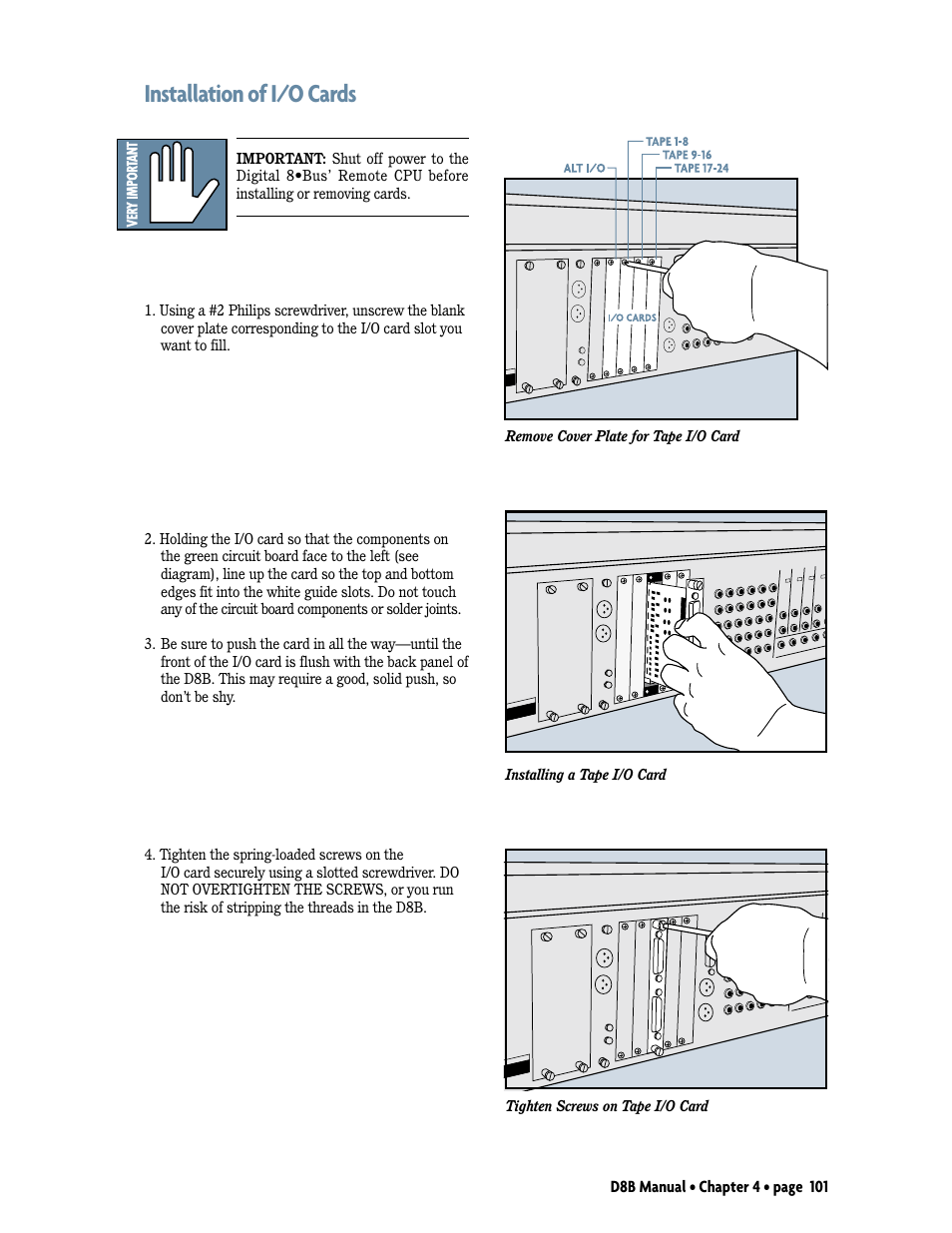 Installation of i/o cards | MACKIE Digital 8Bus D8B v5.1 User Manual | Page 107 / 198