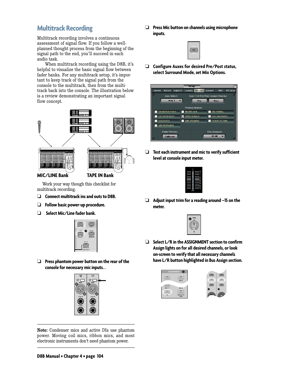 Multitrack recording, Mic/line bank tape in bank | MACKIE Digital 8Bus D8B v5.1 User Manual | Page 110 / 198