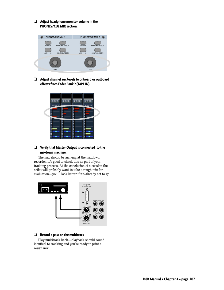 Record a pass on the multitrack | MACKIE Digital 8Bus D8B v5.1 User Manual | Page 113 / 198