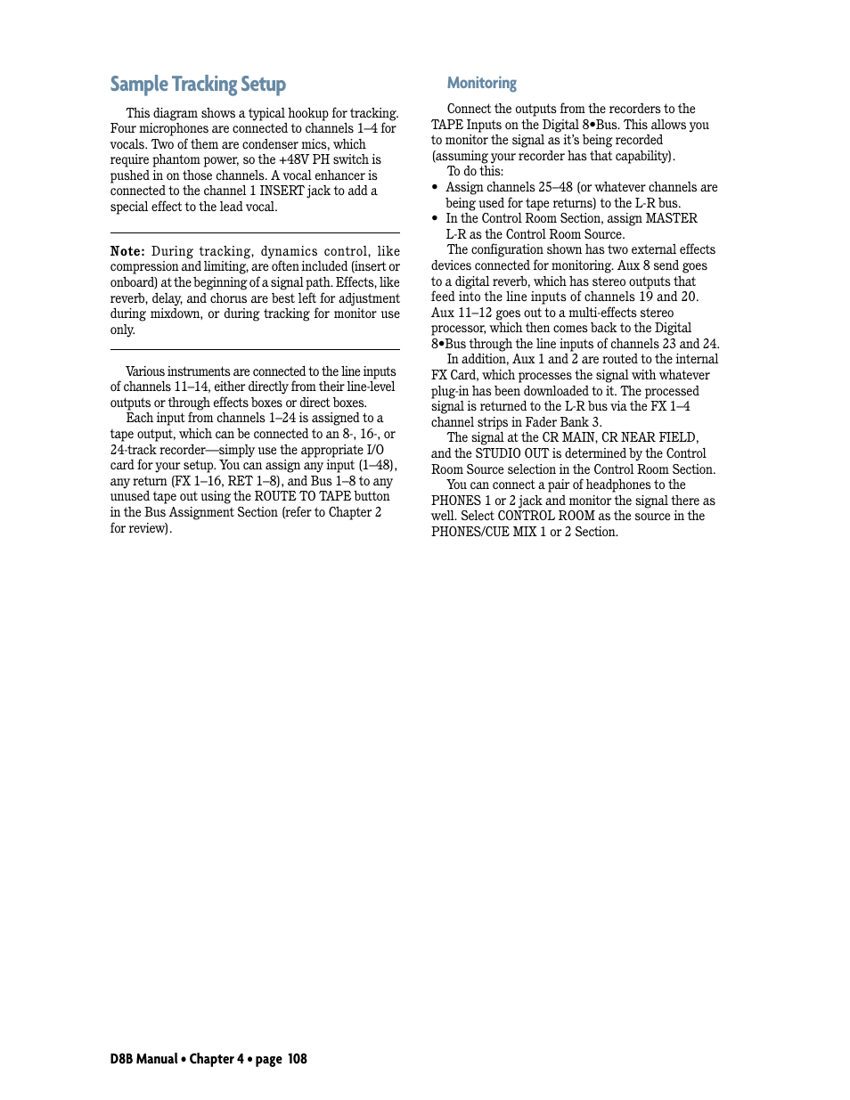 Sample tracking setup, Monitoring | MACKIE Digital 8Bus D8B v5.1 User Manual | Page 114 / 198