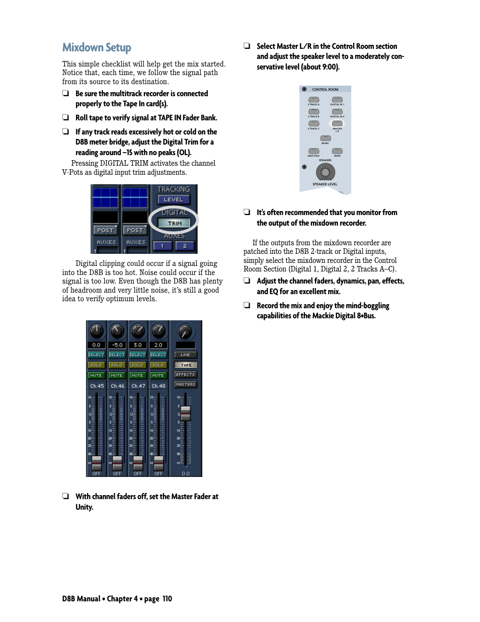 Mixdown setup | MACKIE Digital 8Bus D8B v5.1 User Manual | Page 116 / 198