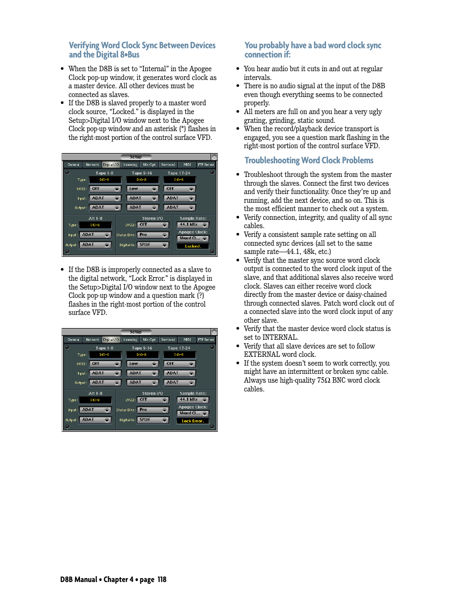 Troubleshooting word clock problems | MACKIE Digital 8Bus D8B v5.1 User Manual | Page 124 / 198