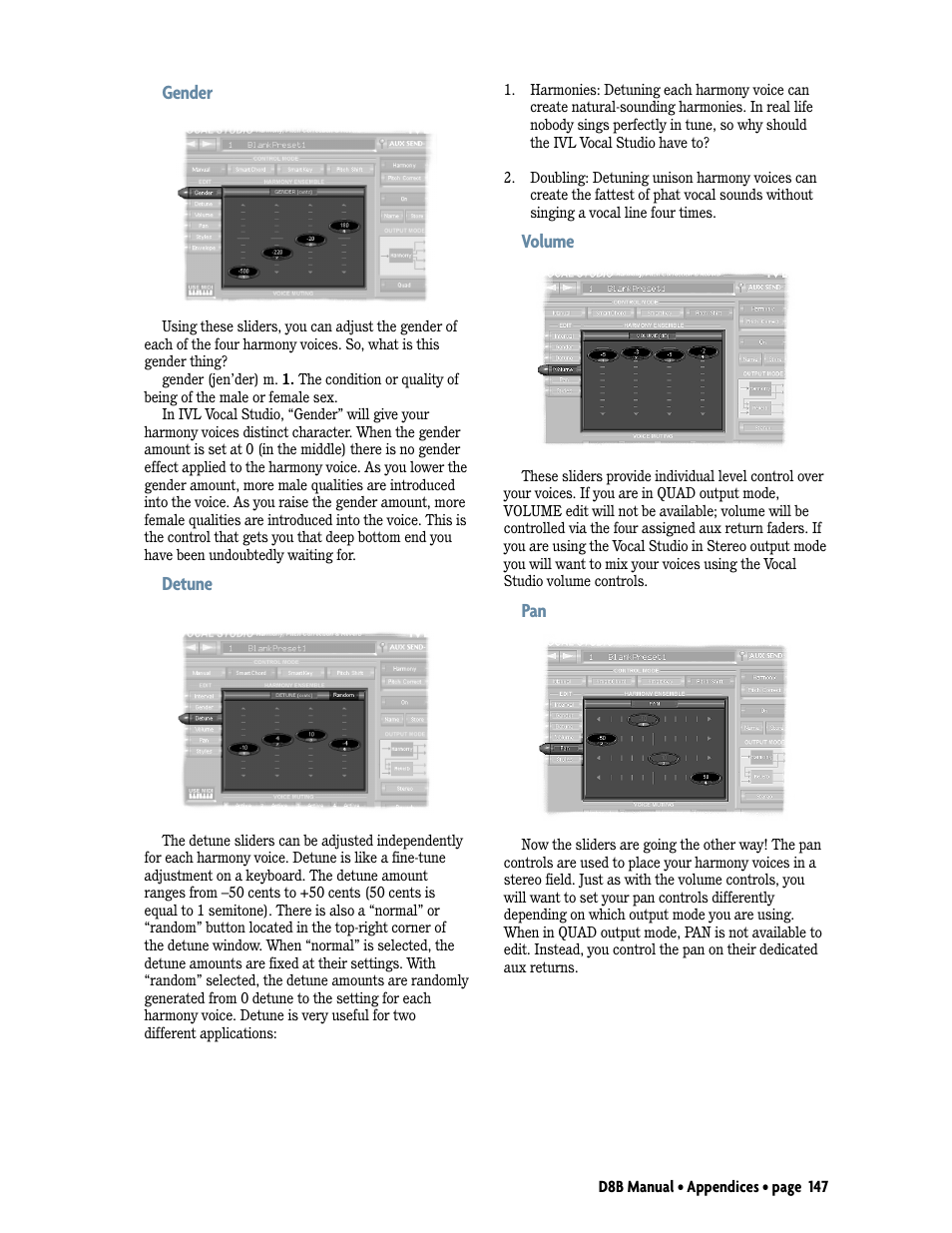 Gender, Detune, Volume | MACKIE Digital 8Bus D8B v5.1 User Manual | Page 153 / 198