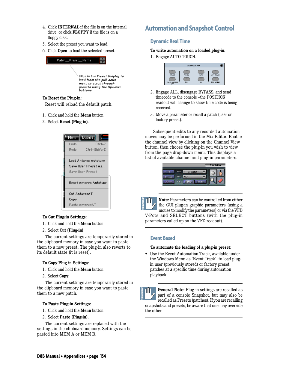 Automation and snapshot control, Dynamic real time, Event based | MACKIE Digital 8Bus D8B v5.1 User Manual | Page 160 / 198