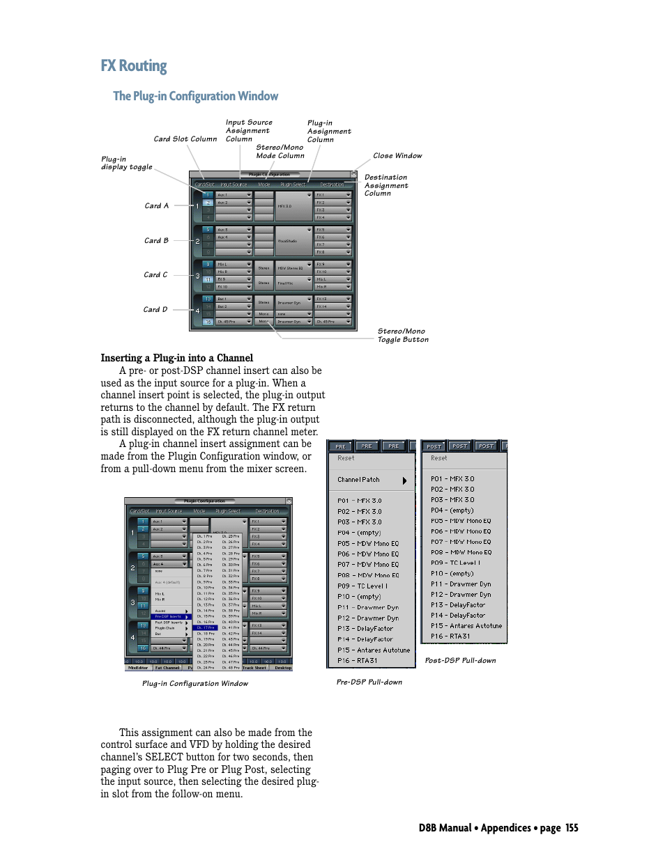 Fx routing, The plug-in configuration window, D8b manual • appendices • page 155 | MACKIE Digital 8Bus D8B v5.1 User Manual | Page 161 / 198