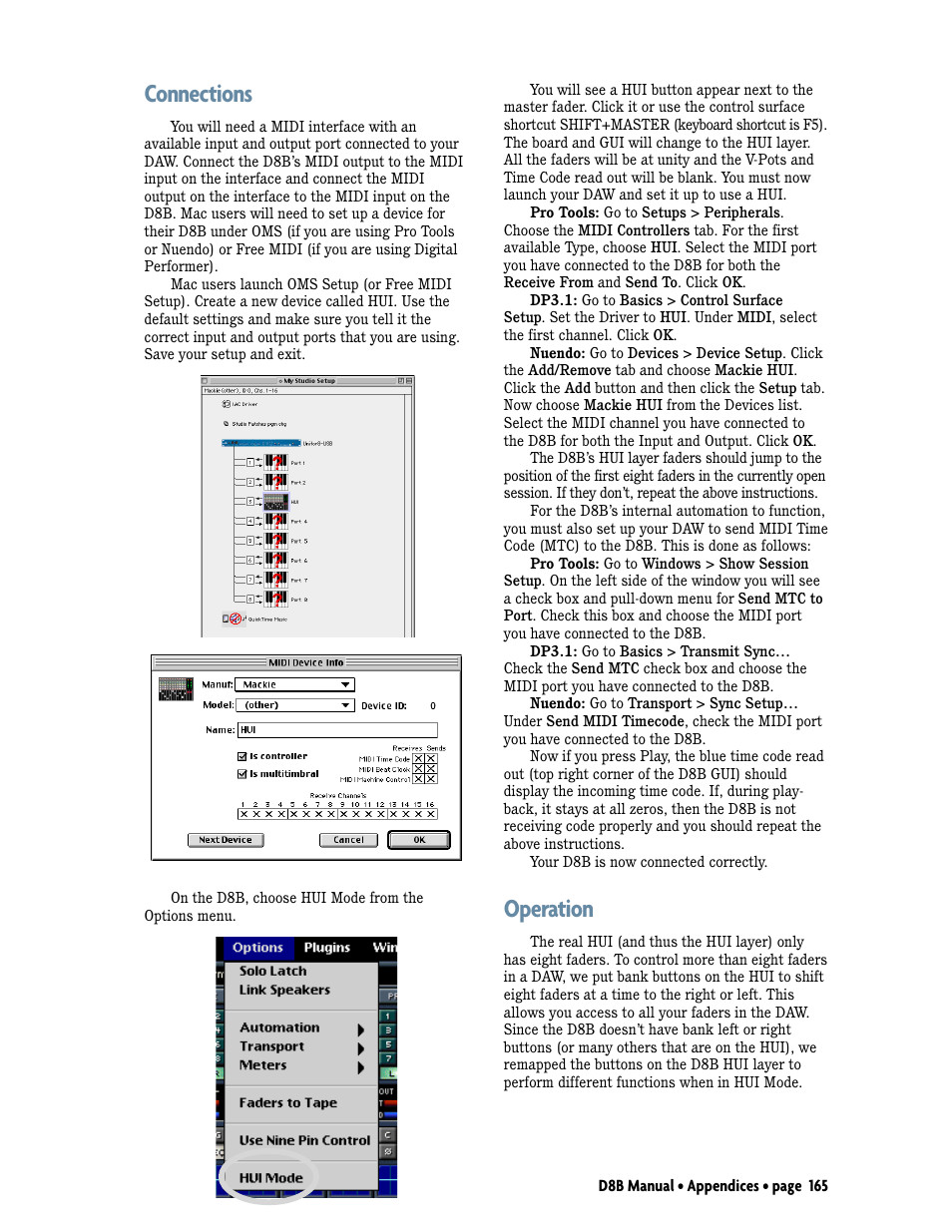 Connections, Operation | MACKIE Digital 8Bus D8B v5.1 User Manual | Page 171 / 198