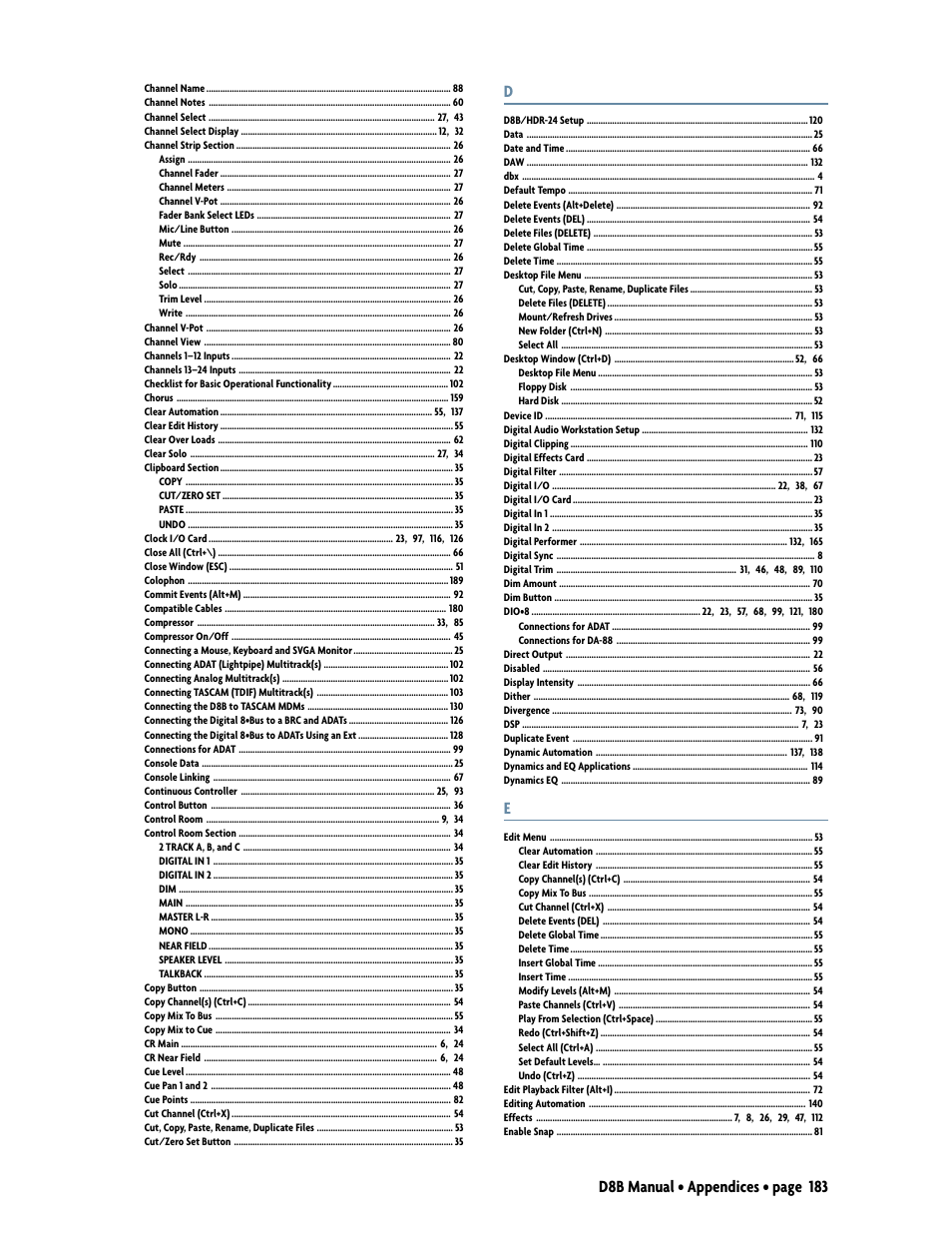 D8b manual • appendices • page 183 | MACKIE Digital 8Bus D8B v5.1 User Manual | Page 189 / 198