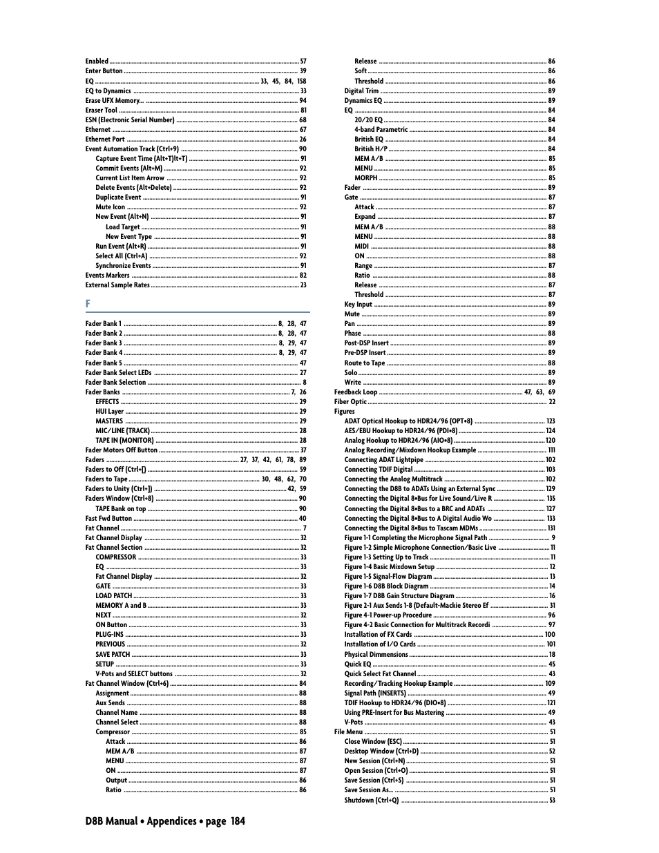 D8b manual • appendices • page 184 | MACKIE Digital 8Bus D8B v5.1 User Manual | Page 190 / 198