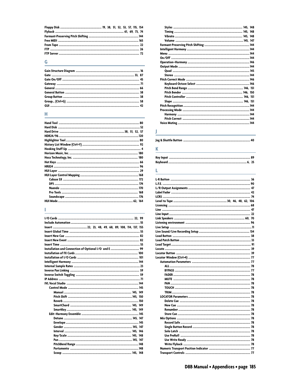 D8b manual • appendices • page 185 | MACKIE Digital 8Bus D8B v5.1 User Manual | Page 191 / 198