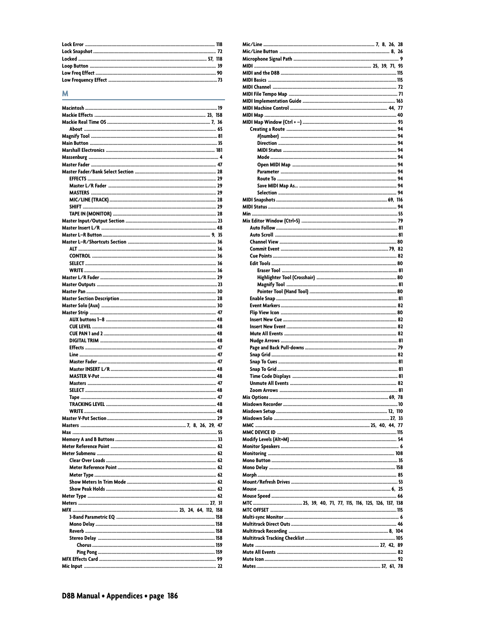 D8b manual • appendices • page 186 | MACKIE Digital 8Bus D8B v5.1 User Manual | Page 192 / 198