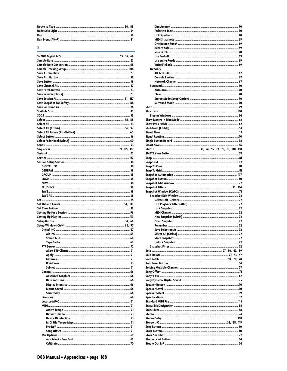 D8b manual • appendices • page 188 | MACKIE Digital 8Bus D8B v5.1 User Manual | Page 194 / 198