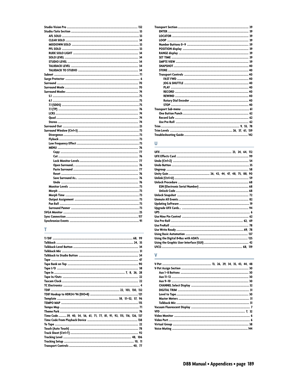 D8b manual • appendices • page 189 | MACKIE Digital 8Bus D8B v5.1 User Manual | Page 195 / 198