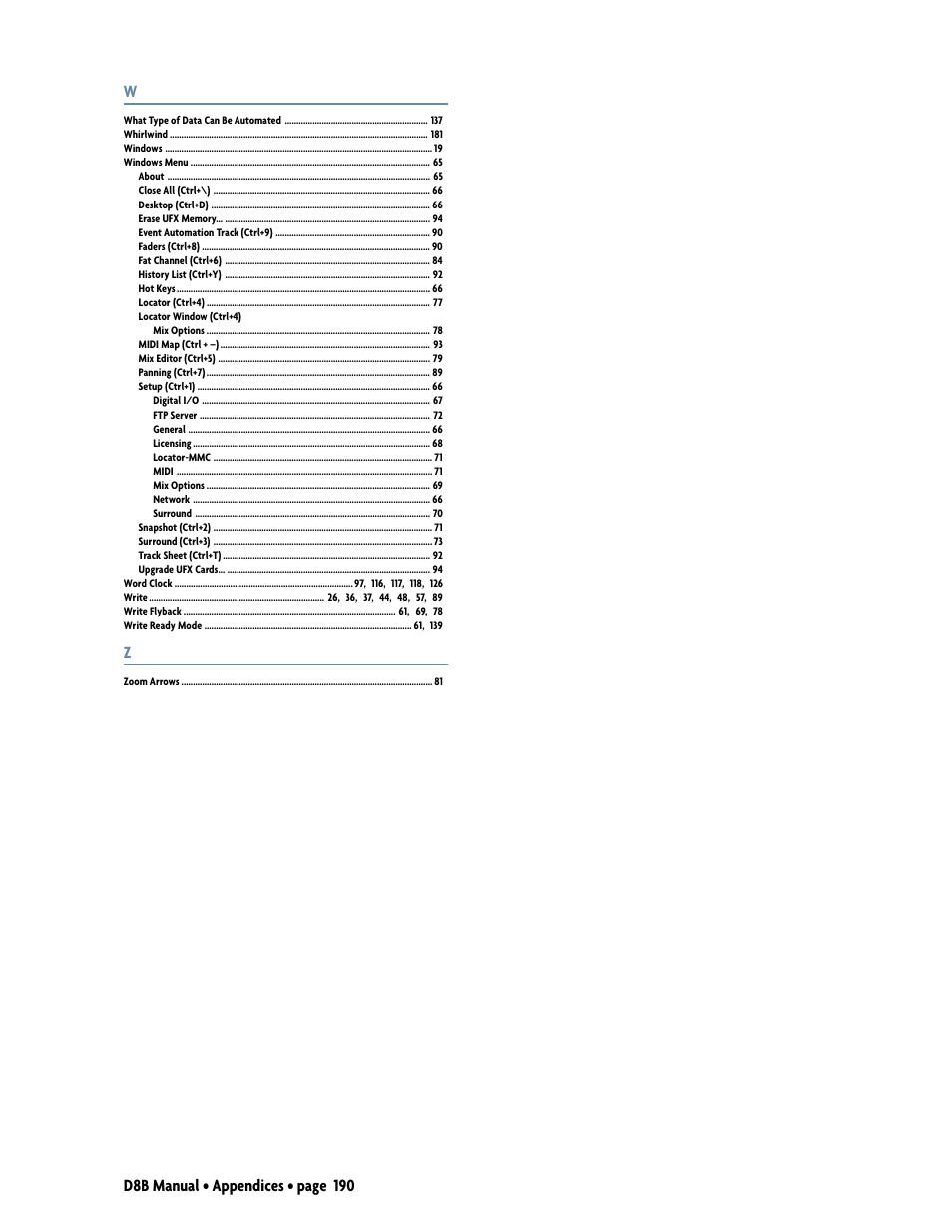 D8b manual • appendices • page 190 w | MACKIE Digital 8Bus D8B v5.1 User Manual | Page 196 / 198