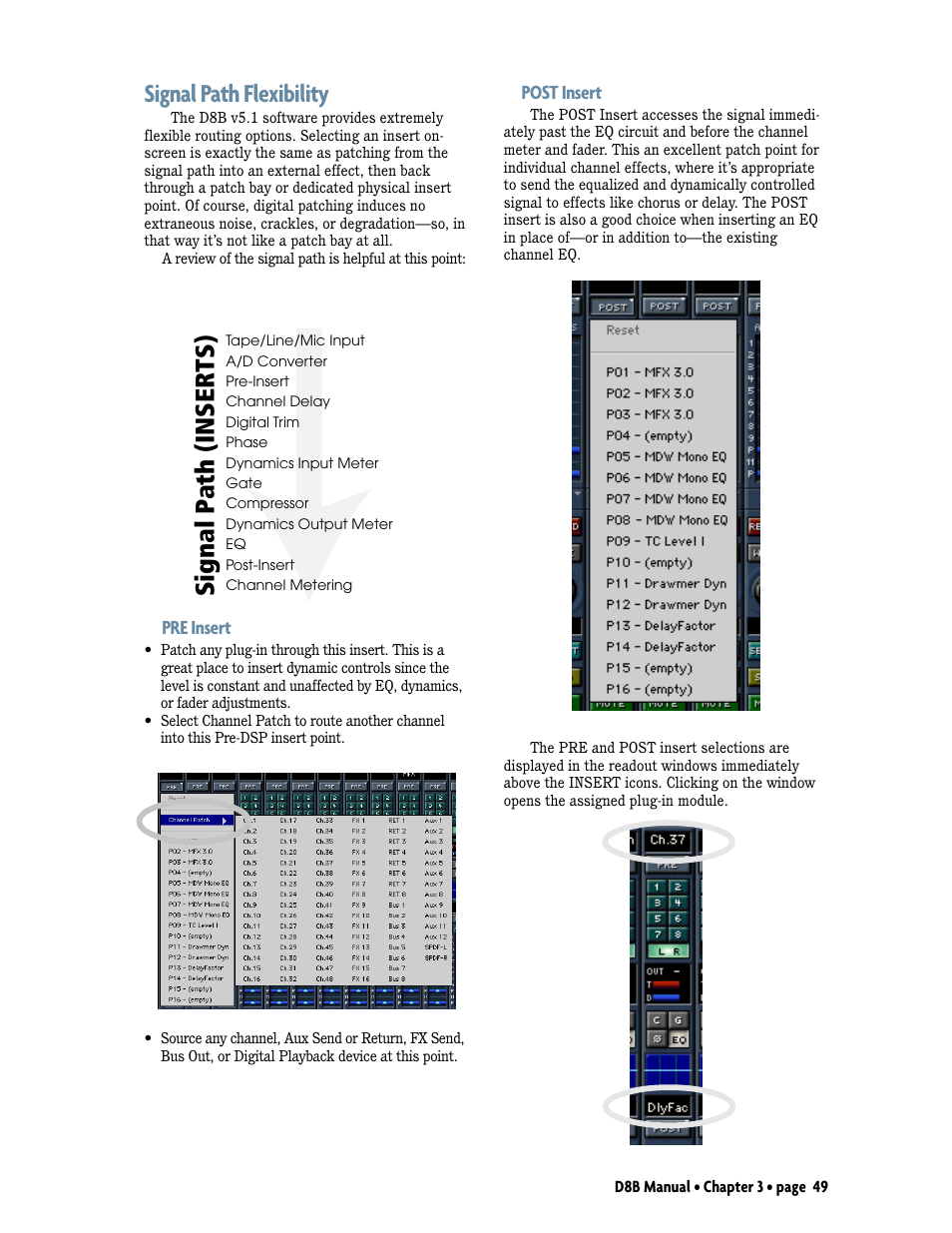 Signal path flexibility, Signal p ath (inserts), Pre insert | Post insert | MACKIE Digital 8Bus D8B v5.1 User Manual | Page 55 / 198