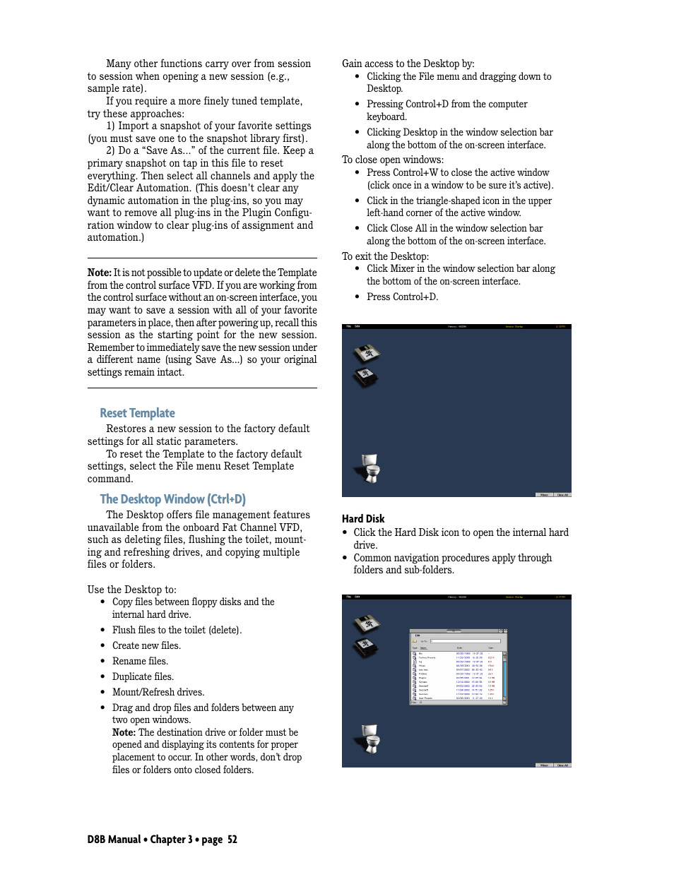 Reset template, The desktop window (ctrl+d) | MACKIE Digital 8Bus D8B v5.1 User Manual | Page 58 / 198