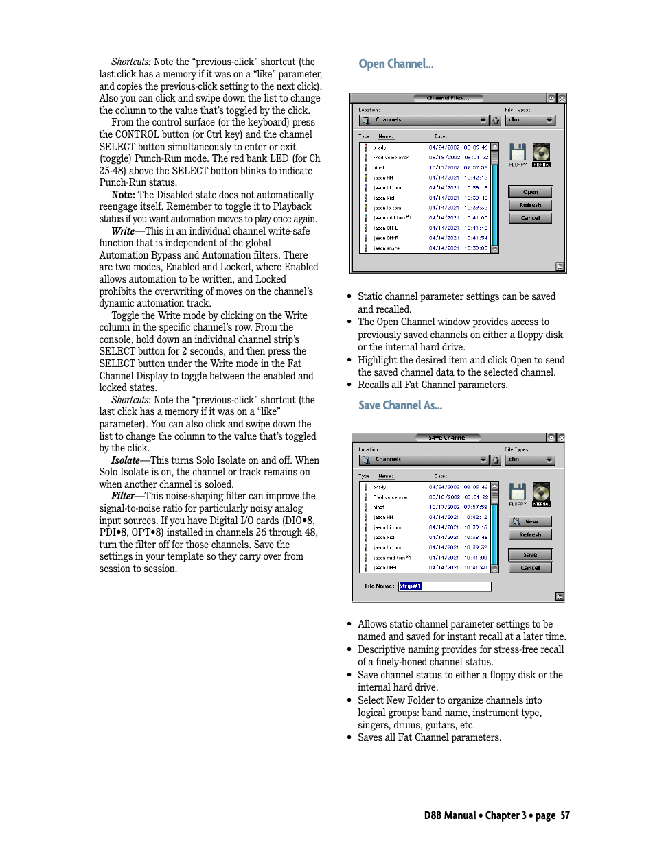 Open channel, Save channel as | MACKIE Digital 8Bus D8B v5.1 User Manual | Page 63 / 198