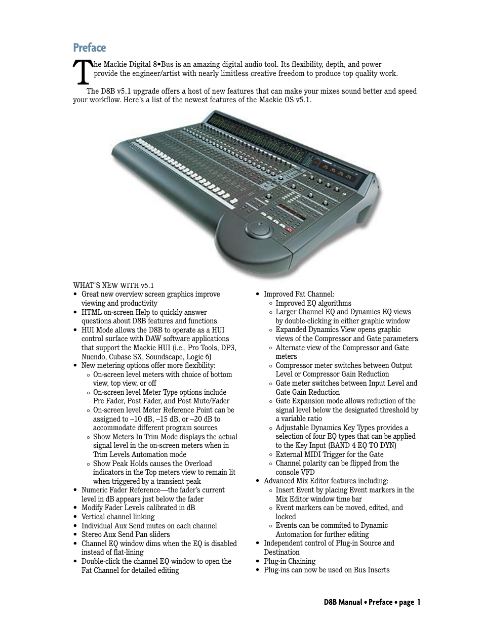 Preface | MACKIE Digital 8Bus D8B v5.1 User Manual | Page 7 / 198