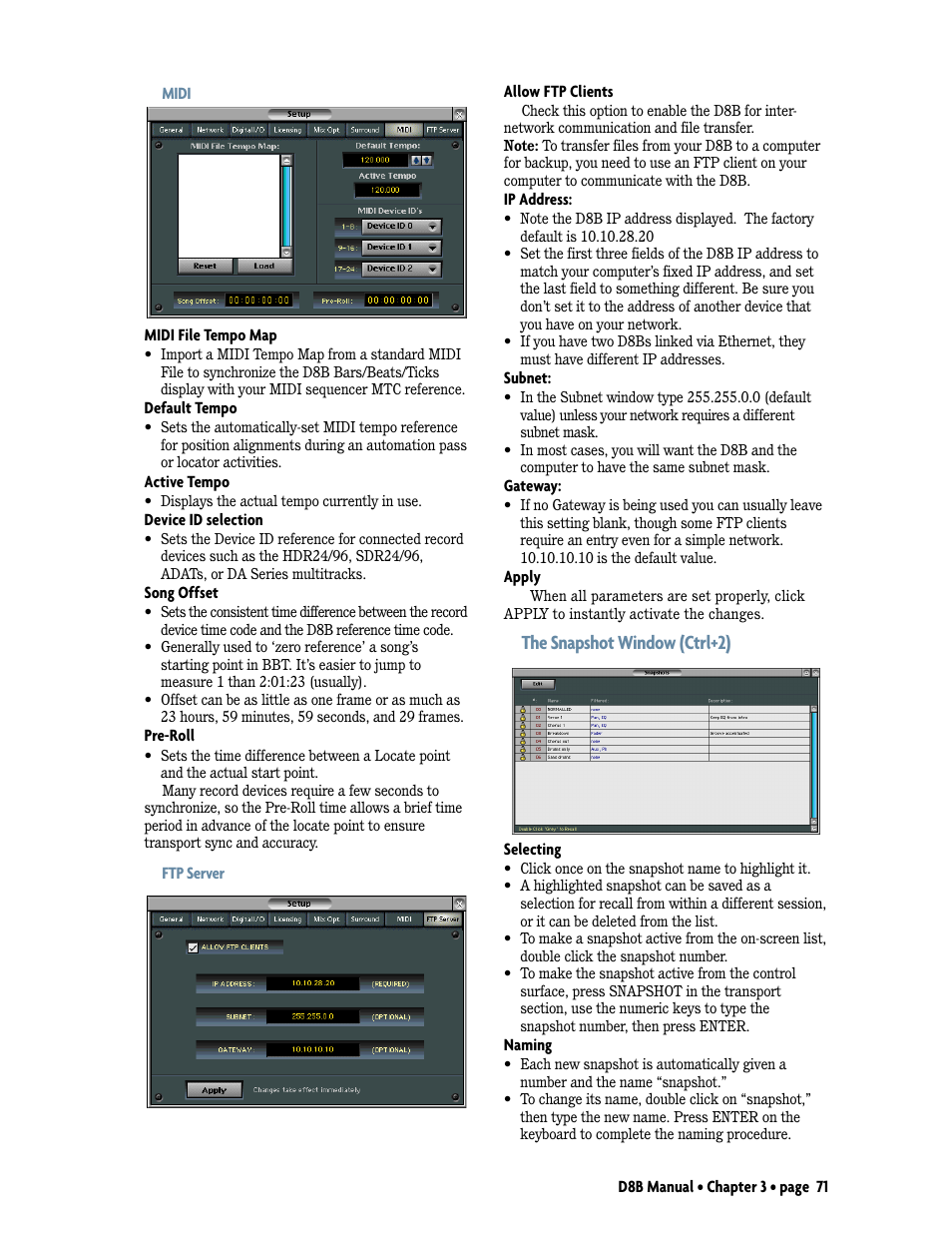 The snapshot window (ctrl+2), Midi ftp server | MACKIE Digital 8Bus D8B v5.1 User Manual | Page 77 / 198