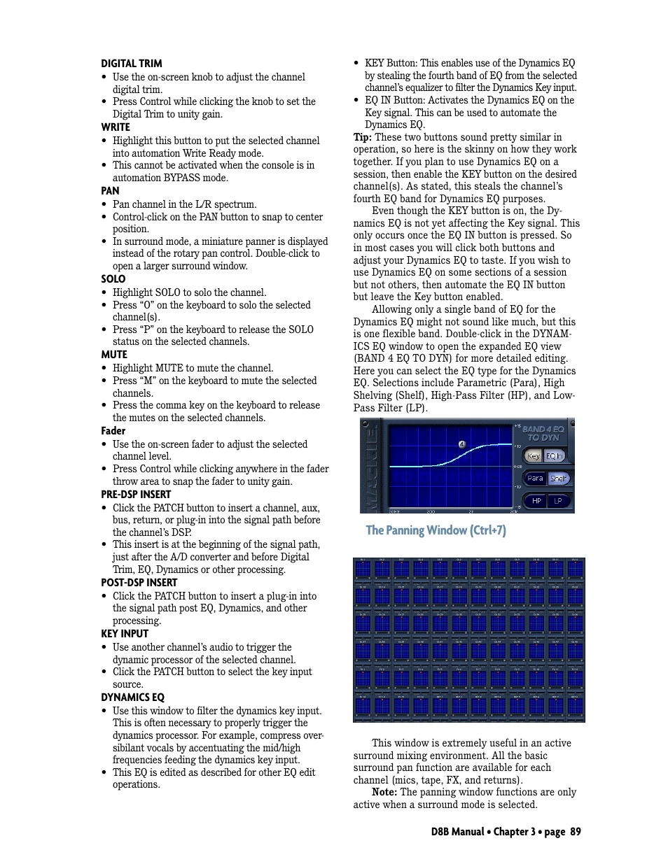 The panning window (ctrl+7) | MACKIE Digital 8Bus D8B v5.1 User Manual | Page 95 / 198