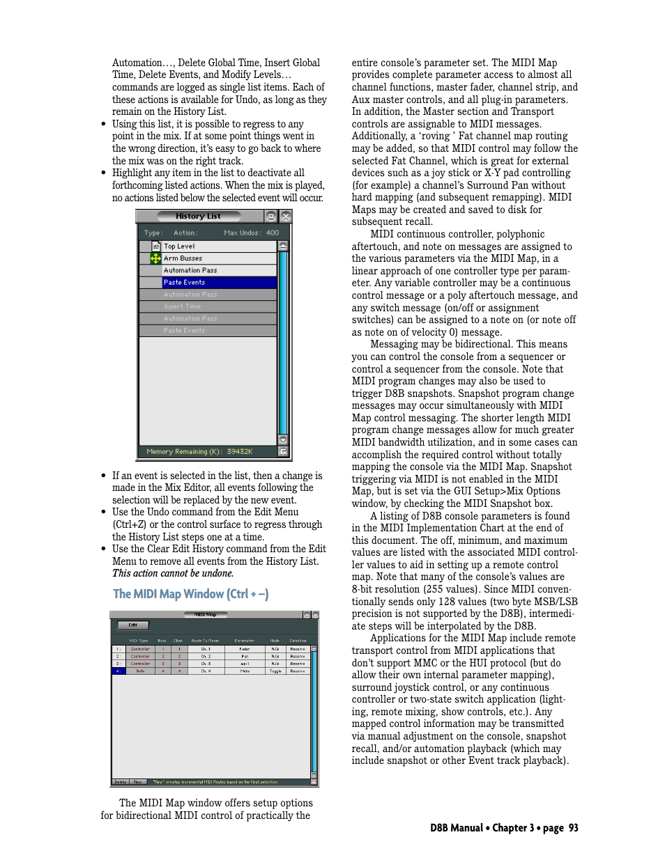 The midi map window (ctrl+–), The midi map window (ctrl + –) | MACKIE Digital 8Bus D8B v5.1 User Manual | Page 99 / 198