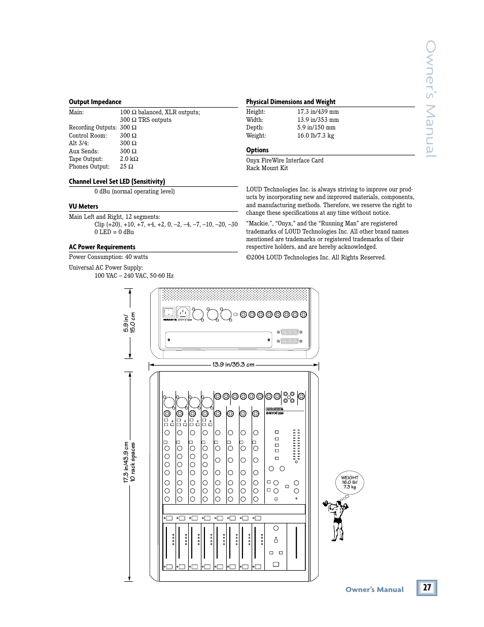 Owner ’s manual | MACKIE Onyx 1220 User Manual | Page 27 / 32