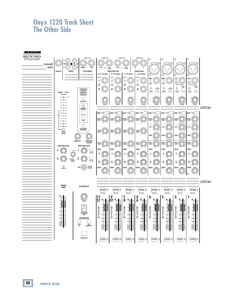 Onyx 1220 track sheet the other side, Onyx 1220, Session: date | MACKIE Onyx 1220 User Manual | Page 30 / 32