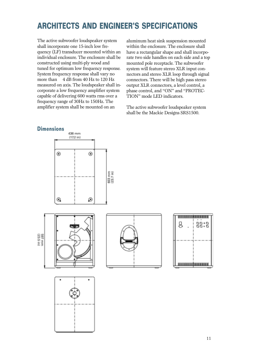 Architects and engineer’s specifications | MACKIE SRS1500 User Manual | Page 11 / 12