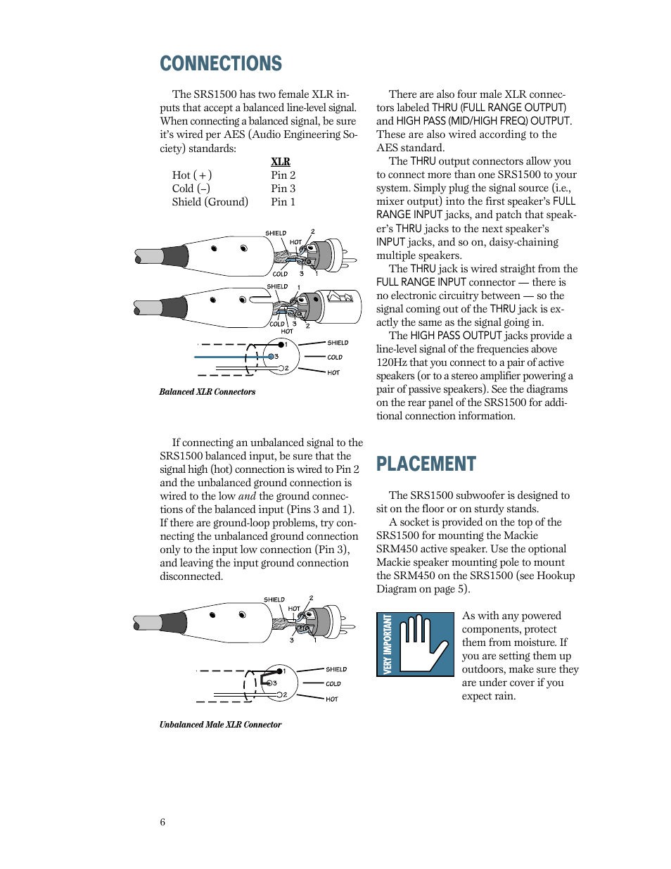 Placement, Connections | MACKIE SRS1500 User Manual | Page 6 / 12