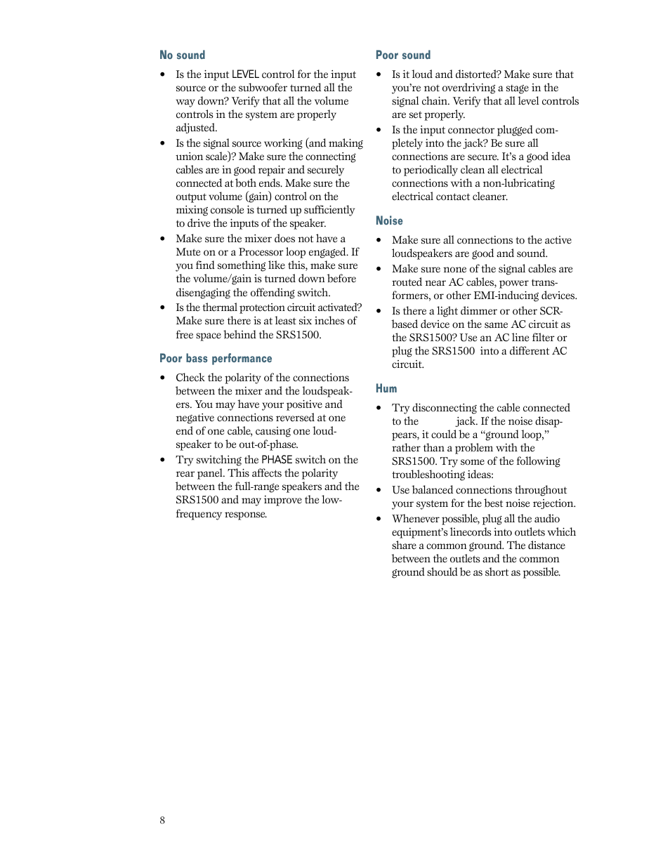 MACKIE SRS1500 User Manual | Page 8 / 12