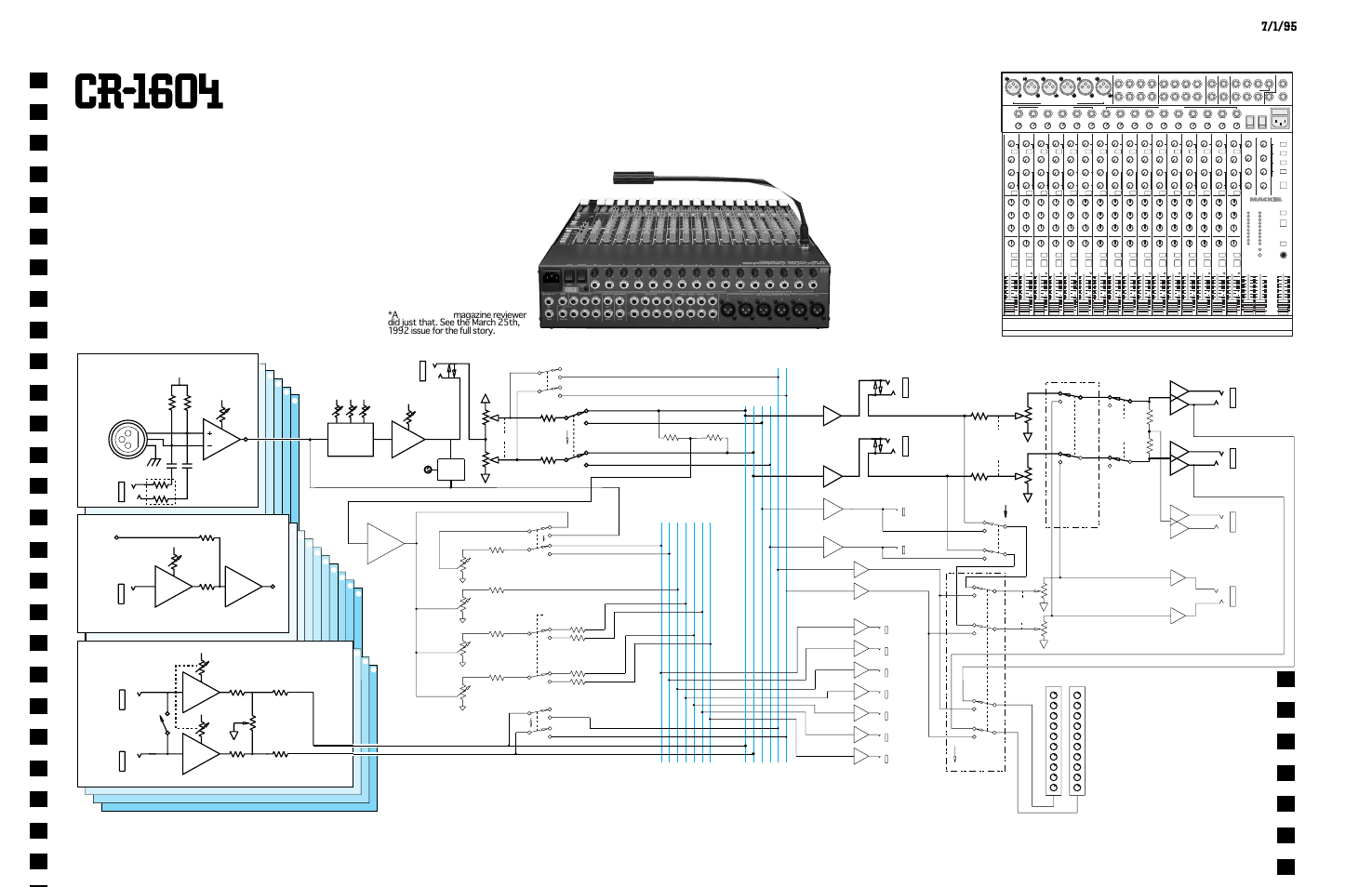 Channels 1-6, Channels 7-16, Aux returns 1-4 | Continued on back page | MACKIE 16X2 RACK MOUNT MIC/LINE CR-1604 User Manual | Page 3 / 4
