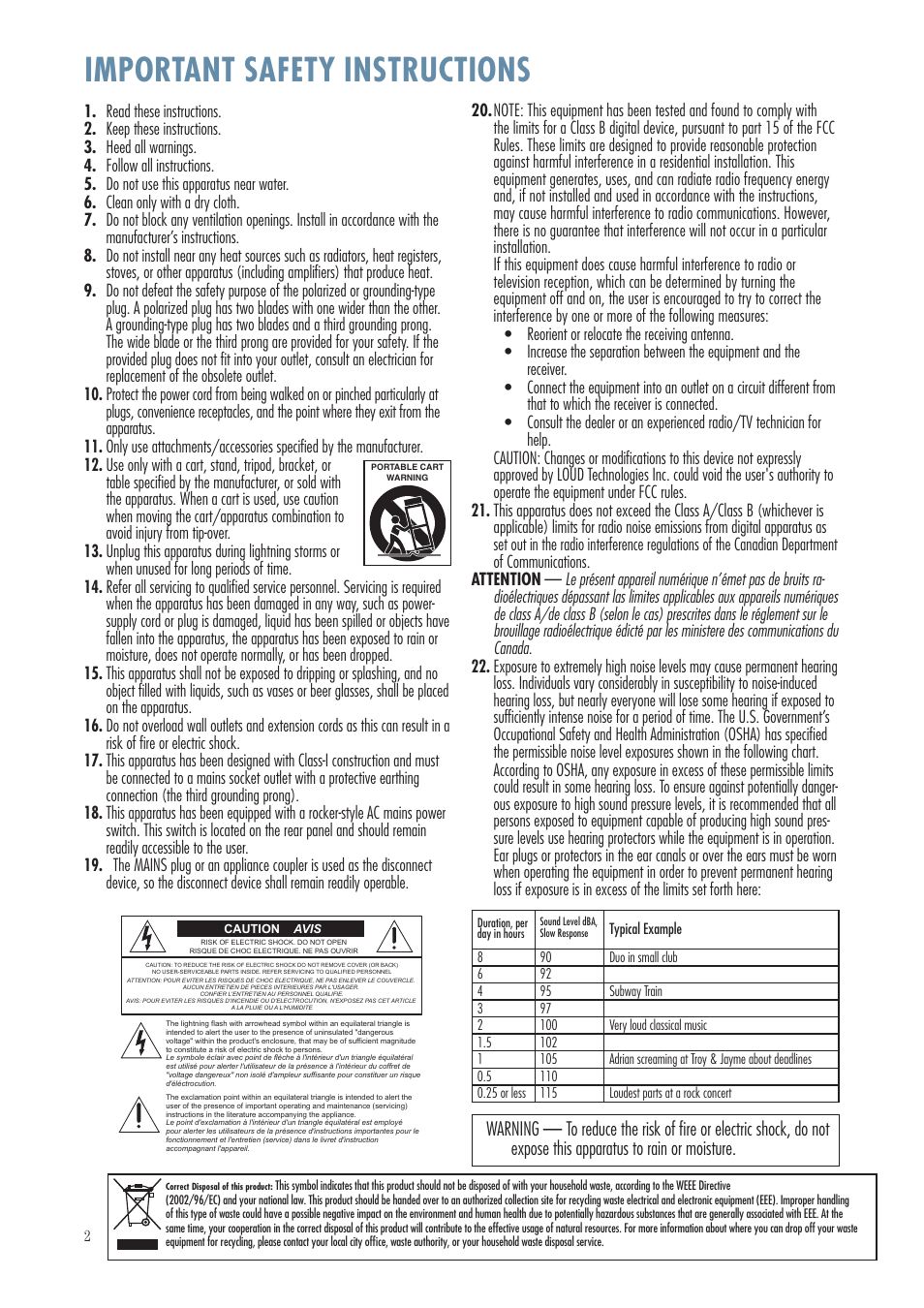 Important safety instructions | MACKIE SRM350 User Manual | Page 2 / 20