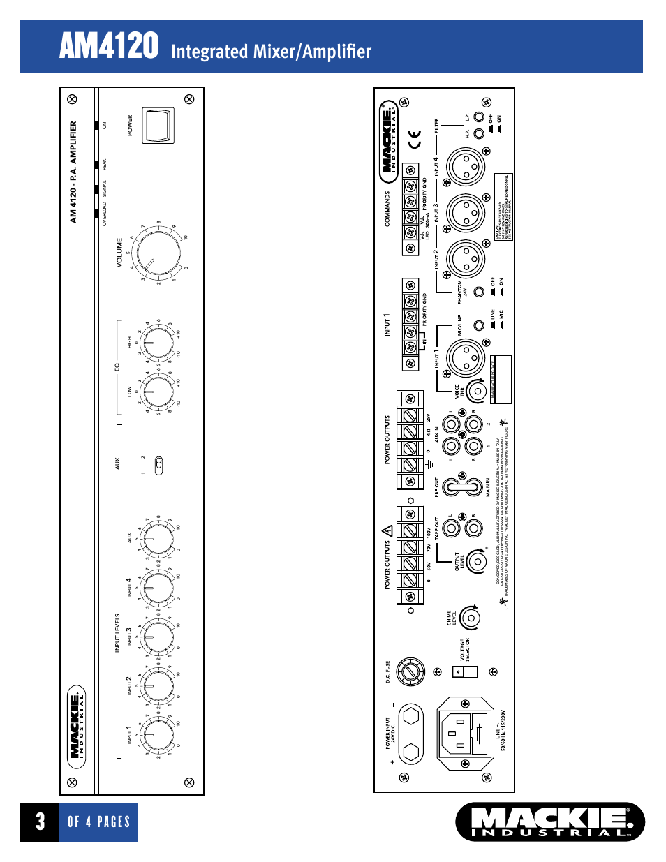 Am4120, Integrated mixer/amplifier, Of 6 pages | Am 4120 - p .a. amplifier | MACKIE AM4120 User Manual | Page 3 / 4