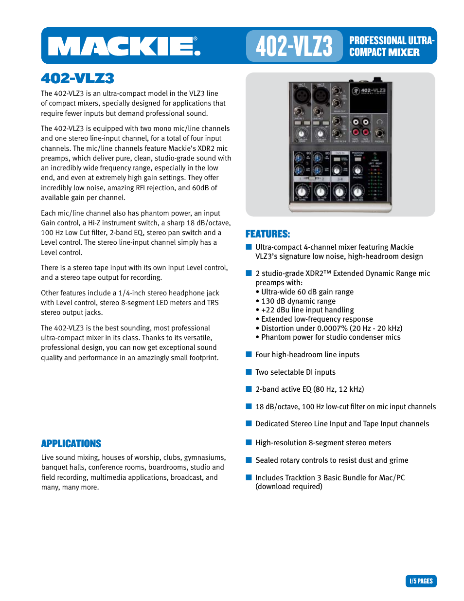 MACKIE PROFESSIONALULTRA 402-VLZ3 User Manual | 5 pages