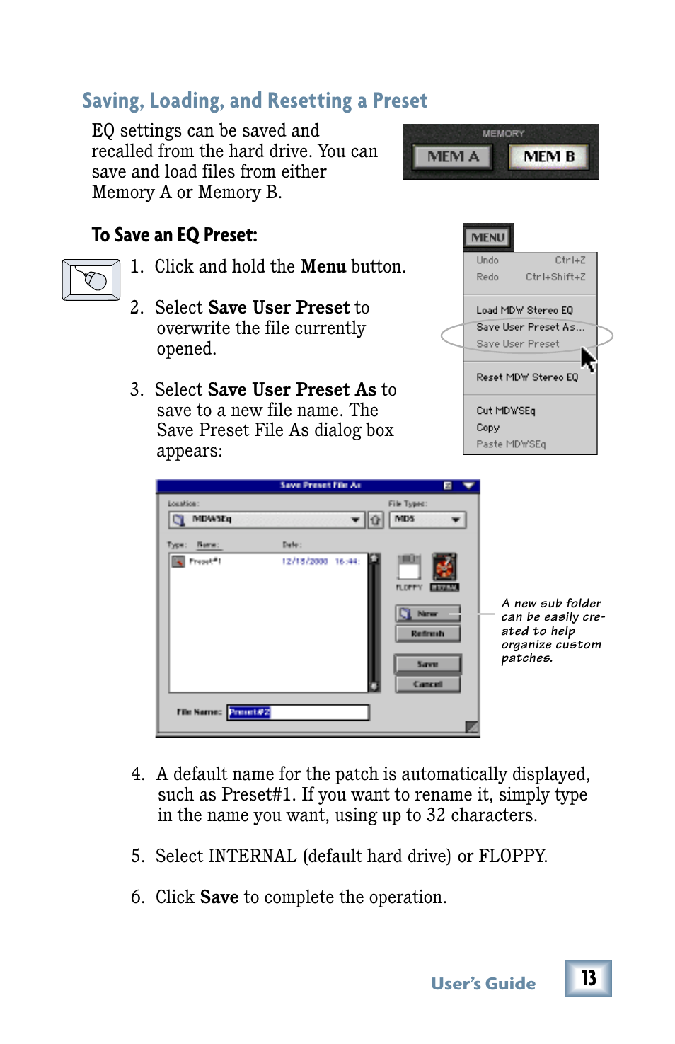 Saving, loading, and resetting a preset | MACKIE MDW 2x2 User Manual | Page 13 / 24