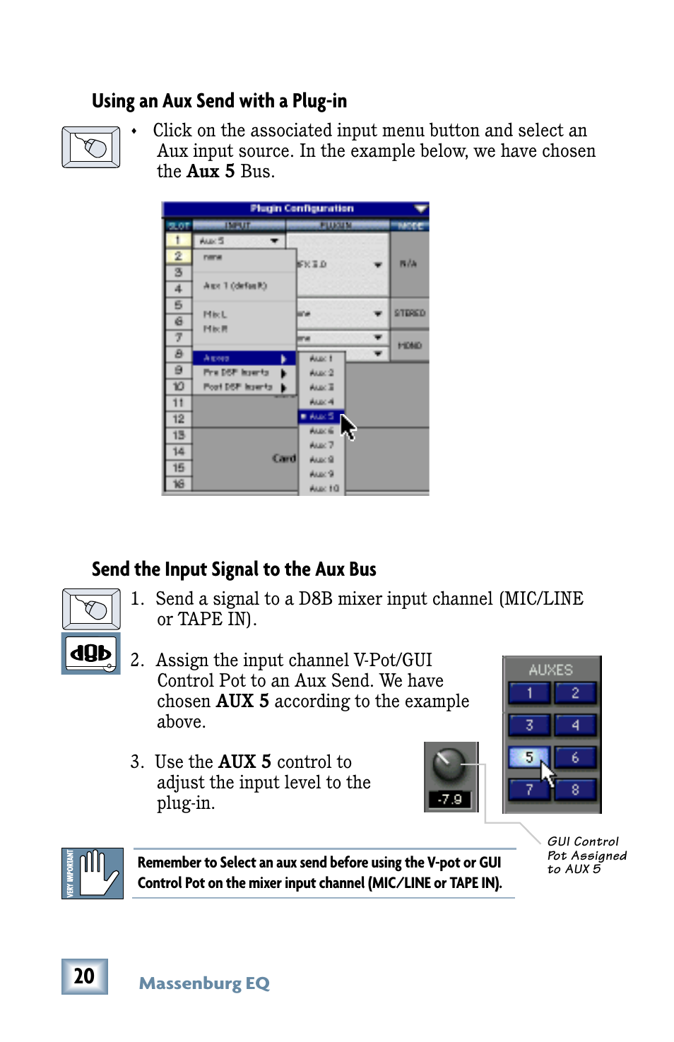 Using an aux send with a plug-in, Send the input signal to the aux bus | MACKIE MDW 2x2 User Manual | Page 20 / 24