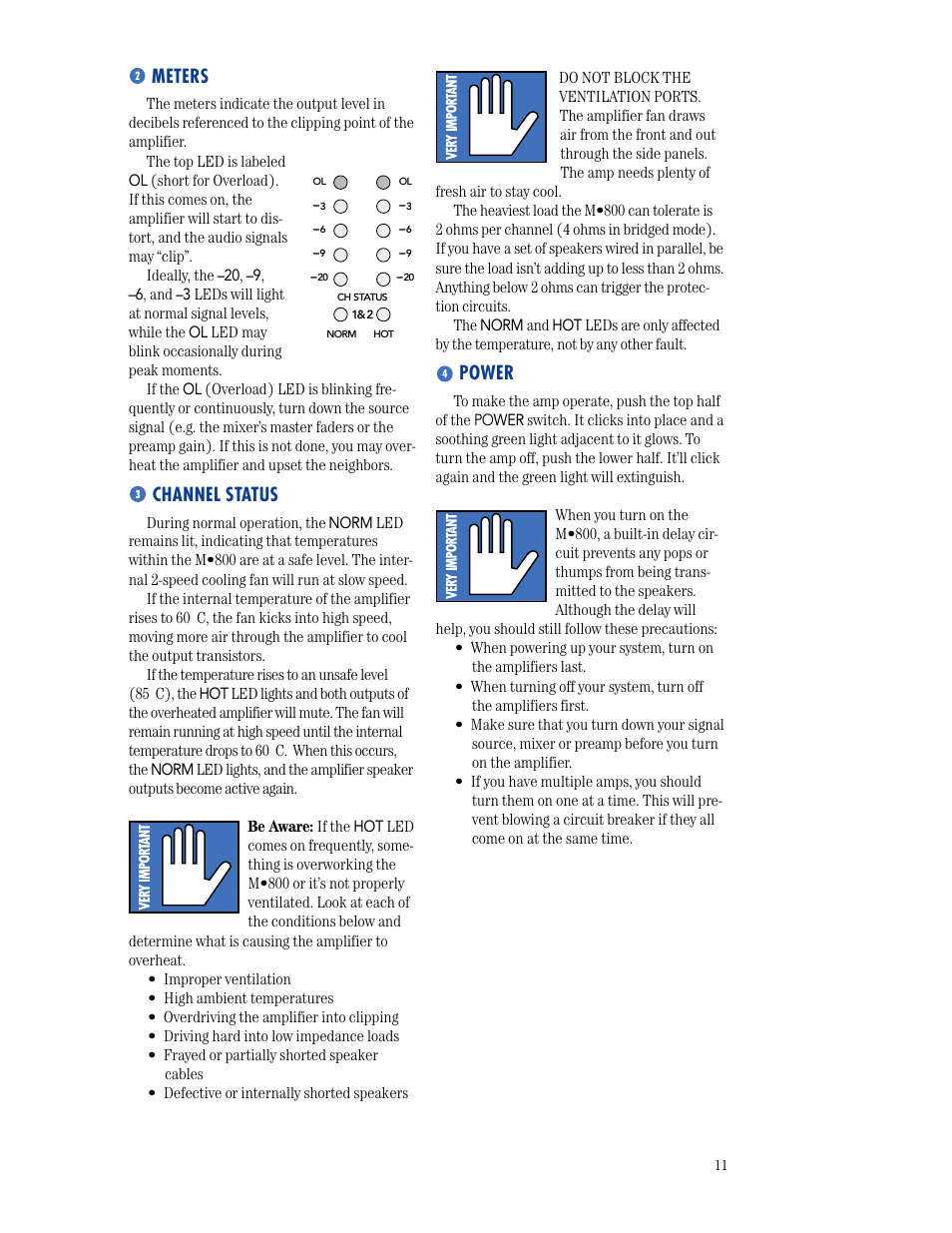 Meters, Channel status, Power | MACKIE M800 User Manual | Page 11 / 27